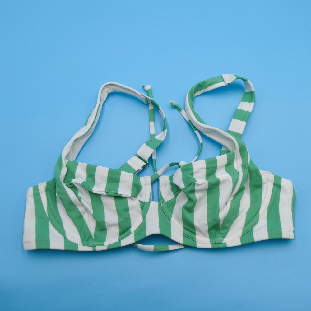 Victoria Secret Bikini Top Womens 36C Underwire Striped Green White Polyamide